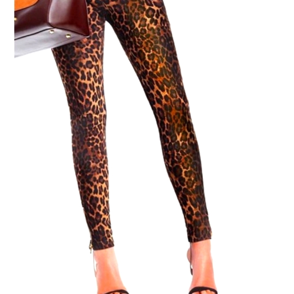 IMAN Lined Leopard 🐆 Leggings Gold Zipper 🤐 Detail at Ankle Street Wear NWTags